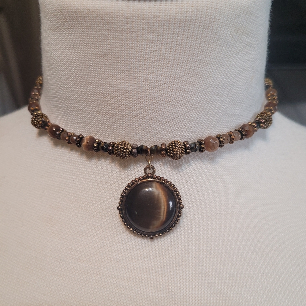 Beaded Coil Choker with Pendant